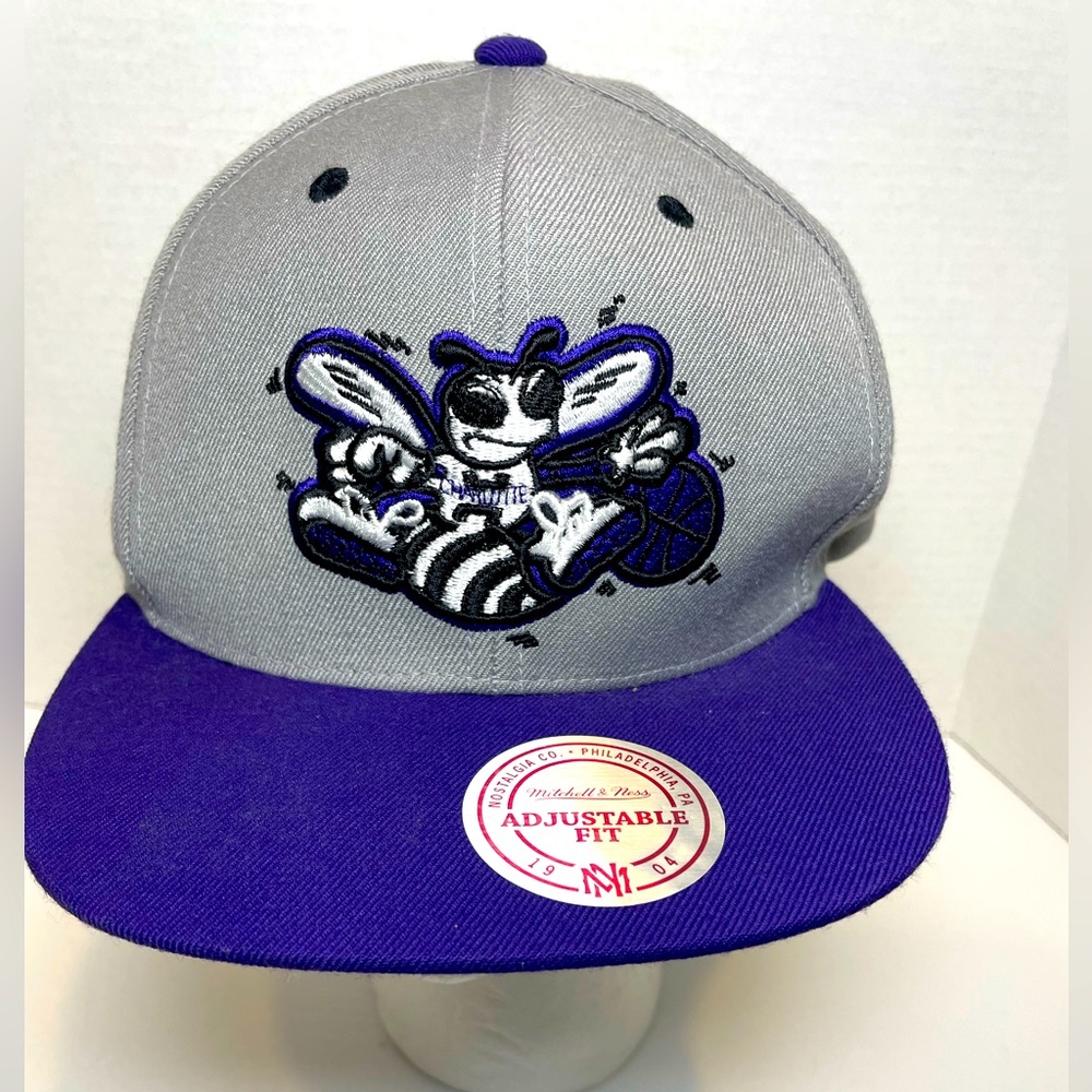 Mitchell & Gray NBA Charlotte Hornets Basketball SnapBack Cap Hat. Purple/Gray.